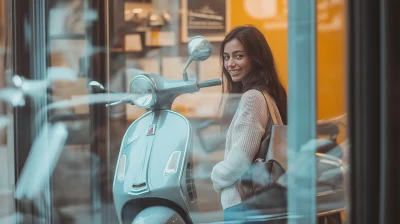 Young Woman Admiring Vespa