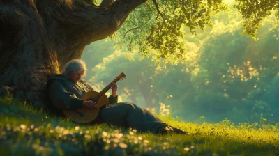 Serene Bard Under Ancient Tree