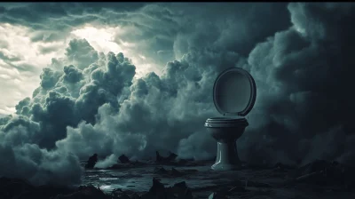 Fantasy Toilet Under Stormy Skies