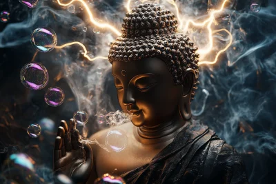 Buddha with Lightning Bubbles