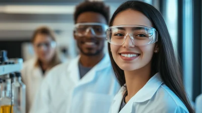 Asian and Caucasian Students in Chemistry Lab