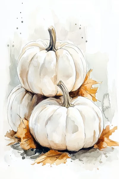 Watercolor White Pumpkins