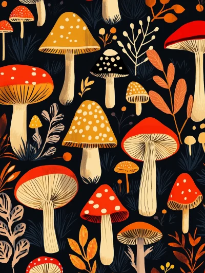 Scandi Folk Art Mushrooms