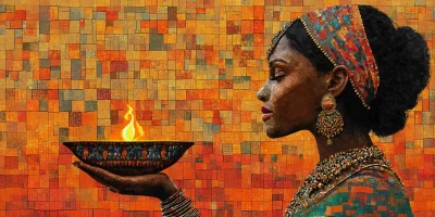 Indian Woman Holding Diya