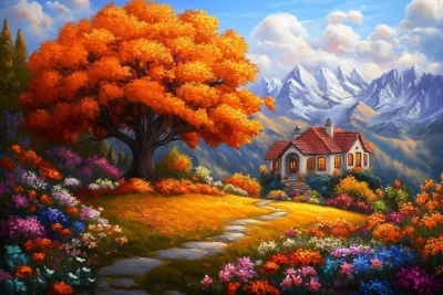 Autumn Cottage Landscape