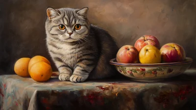 Scottish Fold Cat in Rembrandt Style