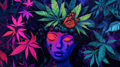 Cannabis Goddess in Mushroom Forest