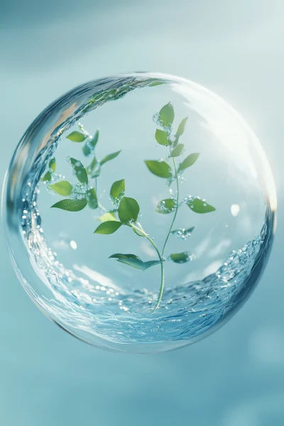 Blue Water Bubble with Plant