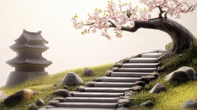 Moss Covered Steps and Apricot Tree