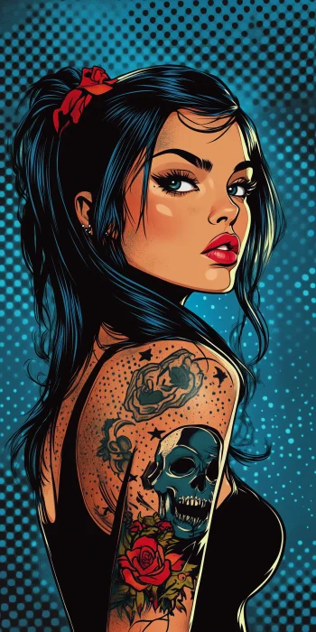 Tattooed Woman in Comic Style