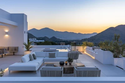 Serene Terrace Overlooking Mountains