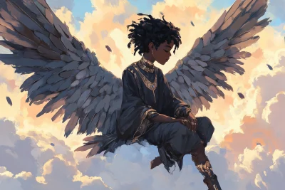 Dark Skin Angel on Clouds