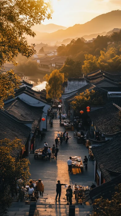 Ancient Chinese Village at Dusk