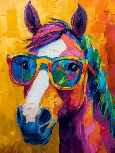 Colorful Horse with Glasses