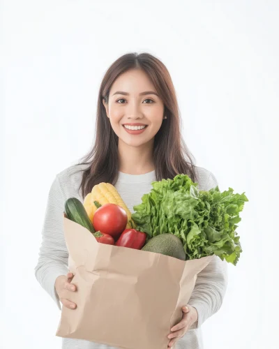 Cheerful Filipino Woman with Groceries