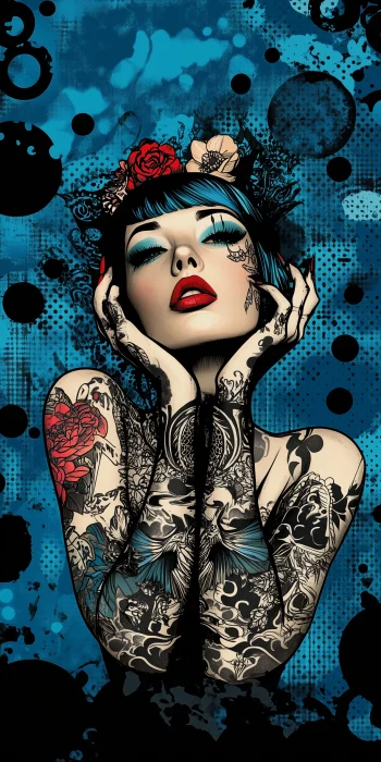 Tattooed Woman in Comic Style