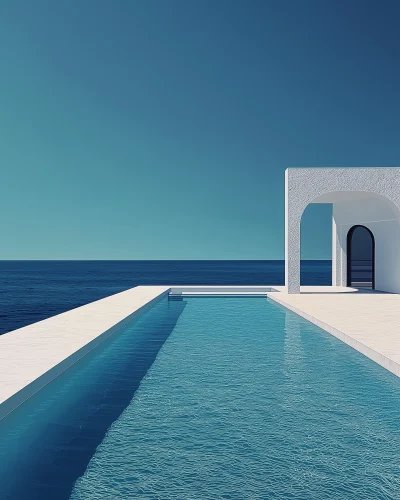 Modern White Pool by the Ocean