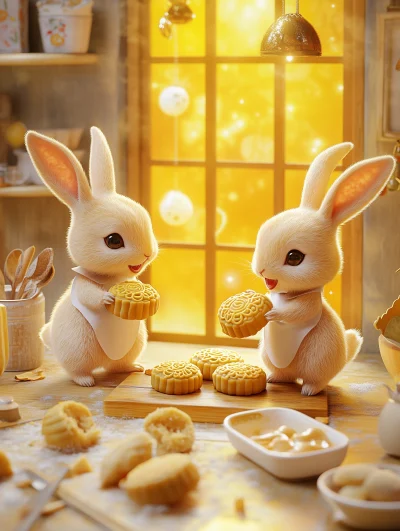 Rabbits Making Mooncakes