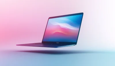 Floating Laptop in Abstract Background