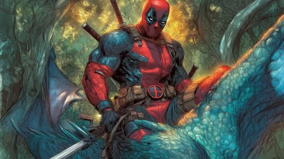 Deadpool Riding a Dragon