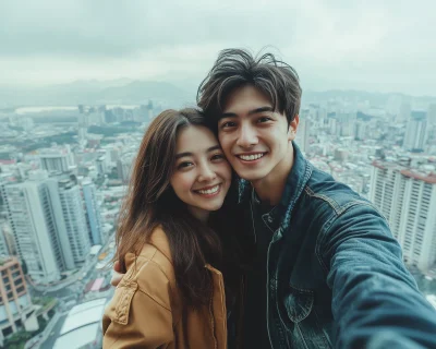 Happy couple selfie in Tainan