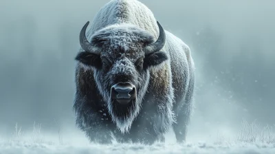 Bison Buffalo in Winter Morning