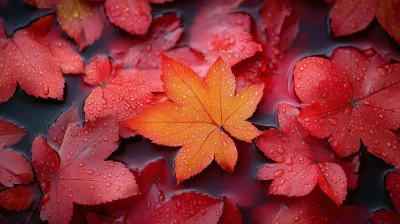 Floating Red Maple Leaves