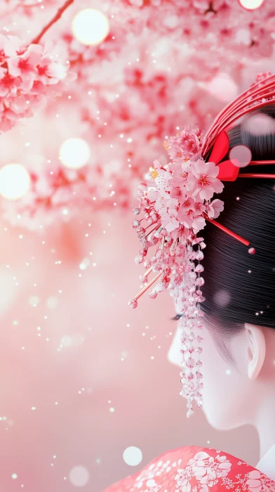 Japanese Geisha Under Sakura