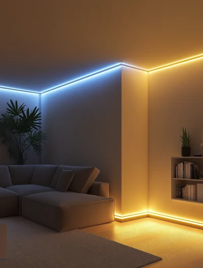 Cozy Living Room with LED Strips