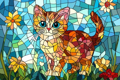 Colorful Stained Glass Kitten