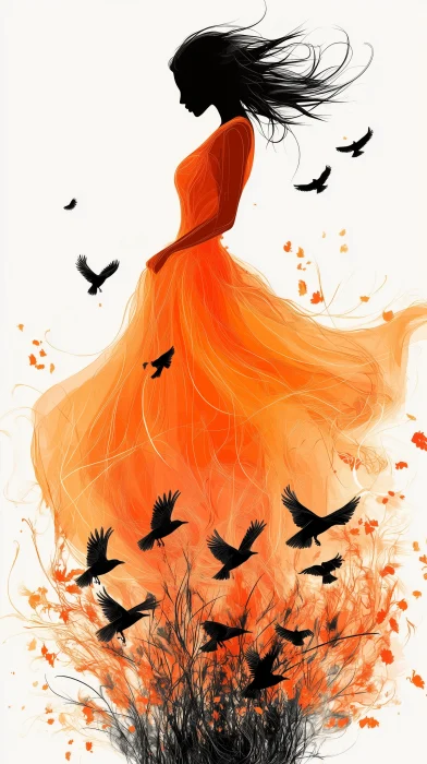 Minimalistic Woman with Crows