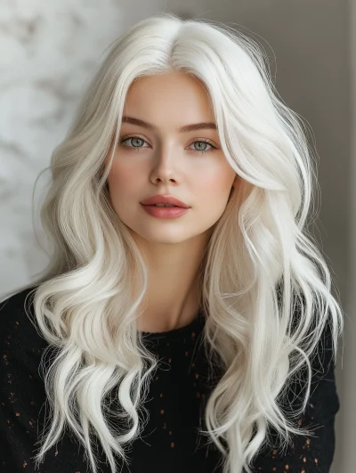 Woman Model with White Wavy Hair