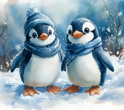 Cute Penguins with Snowflakes