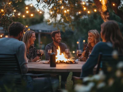 Friends Gathering by the Fire