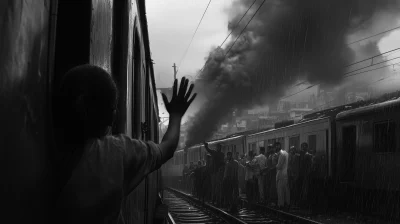 Young girl waving goodbye in a crowded train station