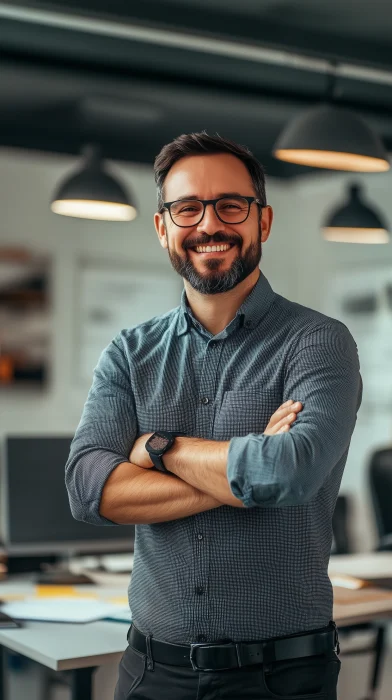 Happy Engineer at Desk