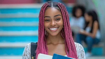 Happy Young Woman in University Setting