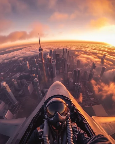 Toronto Downtown Sunrise from Fighter Jet