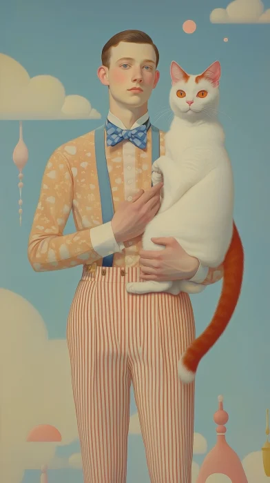 Formal Portrait of a Young Man with Cat