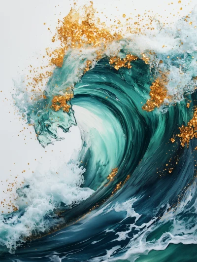 Teal and Gold Ocean Waves