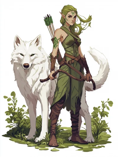 Elf Archer with Wolf