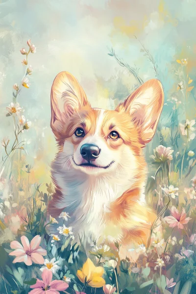 Whimsical Corgi in a Garden