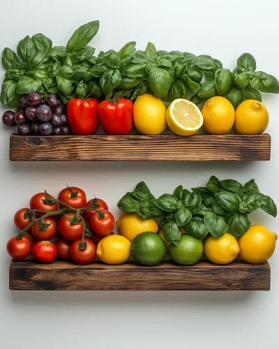 Fresh Produce on Wooden Shelf