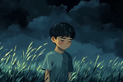 Sad Boy in Dark Field