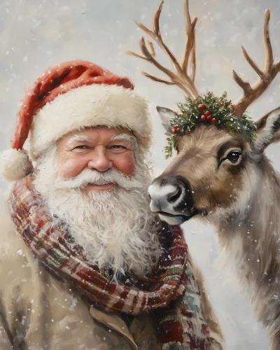 Beige Santa Claus and Reindeer