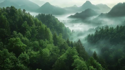 Misty Forest and Mountains