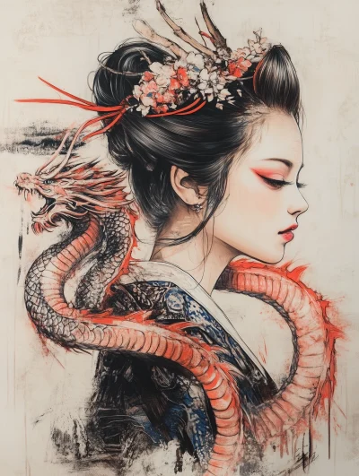 Geisha with Dragon