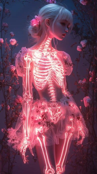 Neon Skeleton in the Woods