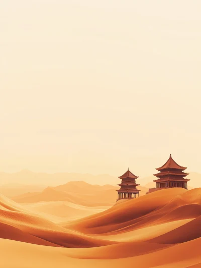 Surreal Golden Desert Pagoda