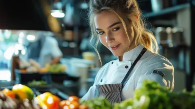 Caucasian Woman Chef at Work